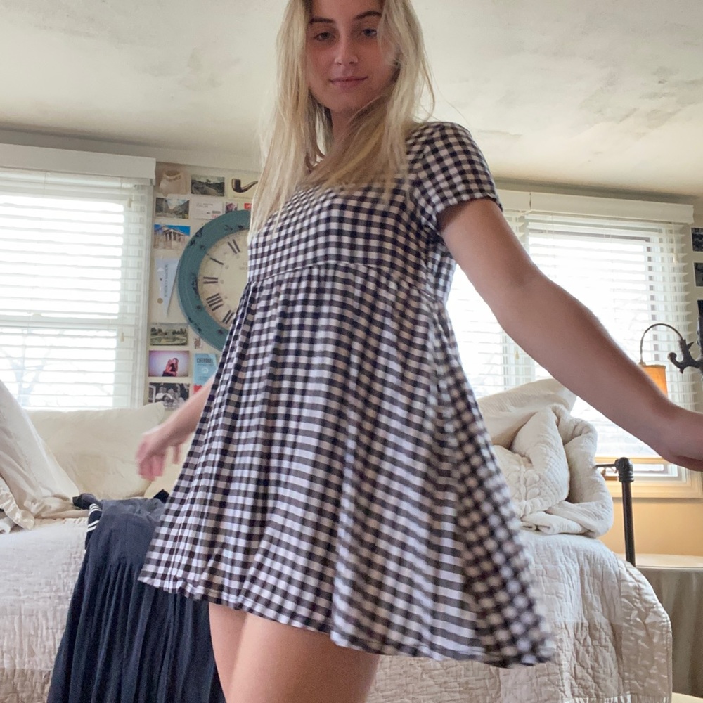 COPY - Black and white gingham babydoll dress
